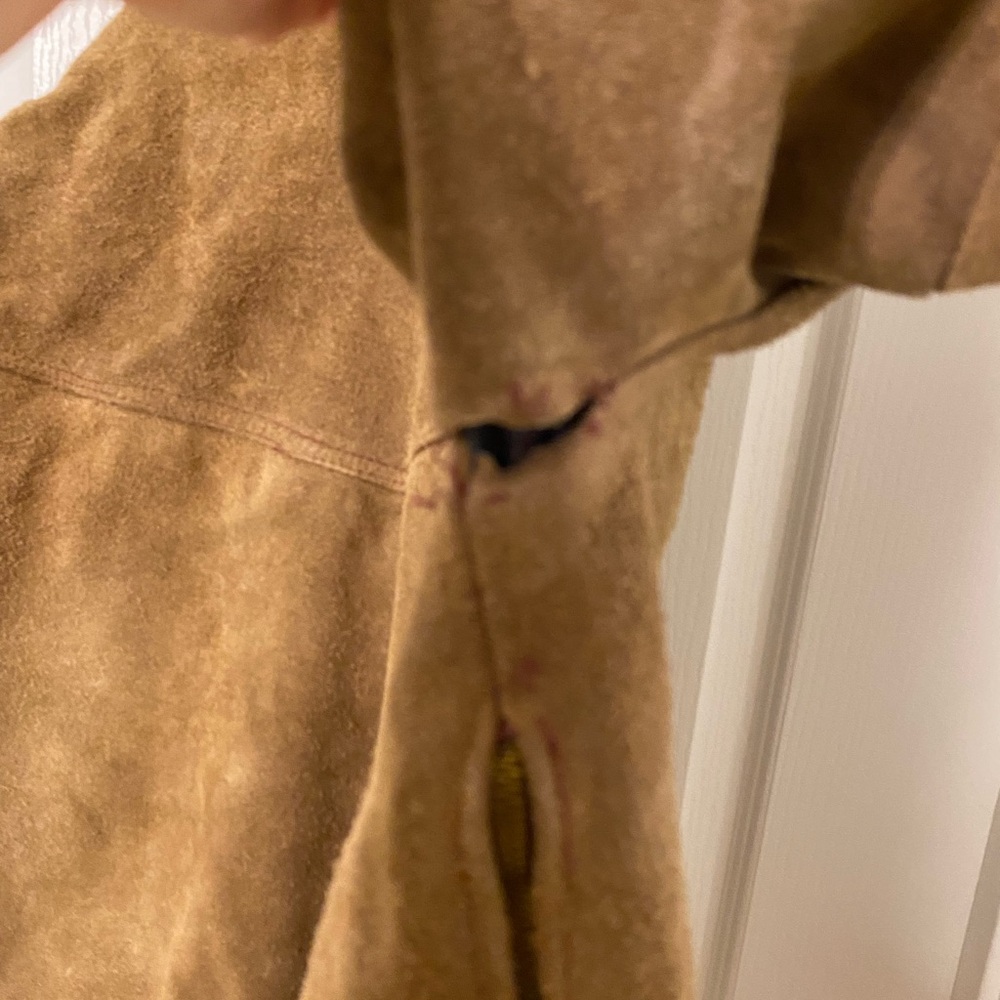 60s Handmade Mexican Suede Tunic Jacket Vintage Tan Large - Picture 15 of 16